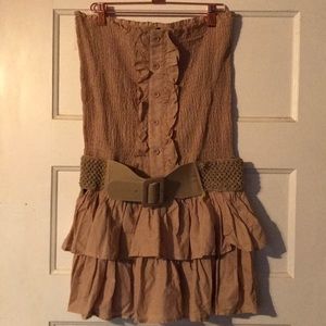 Tan plisse ruffle dress. Size Large
